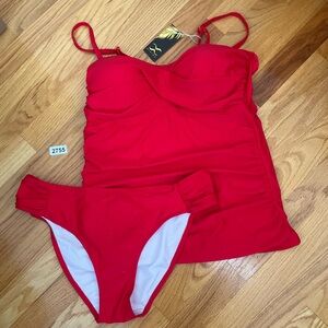 Bikinx Tankini Set  XL Red Tummy Control Contouring New